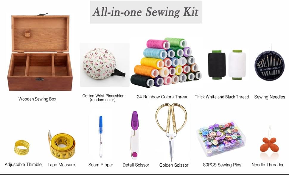 Wooden Sewing Kit with 24 Thread Colors - Image 3