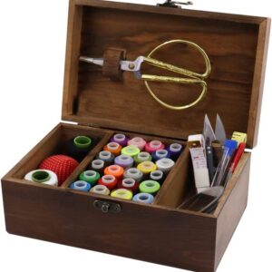 Wooden Sewing Kit Box with Retro Dandelion Print