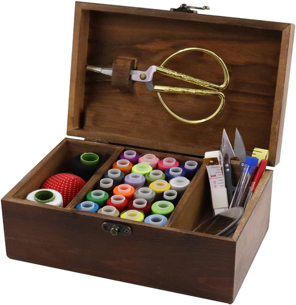 Wooden Sewing Kit Box with Retro Dandelion Print