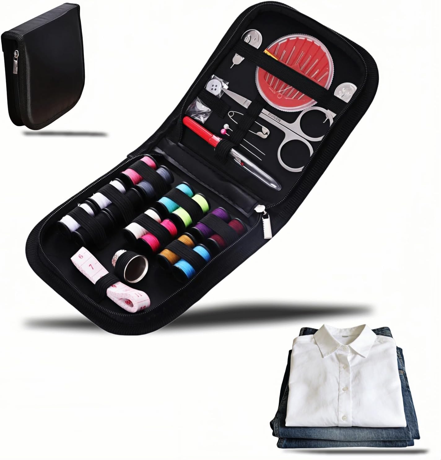 Compact Sewing Kit with 14 Thread Colors