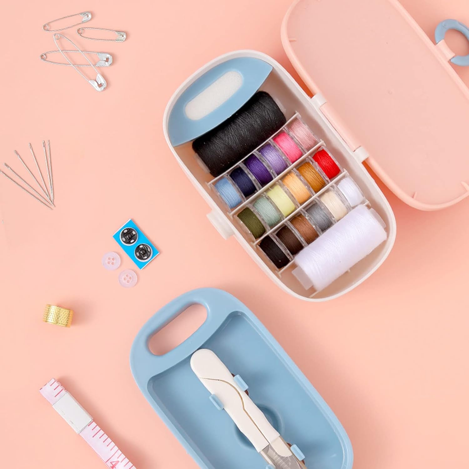 Two-Layer Mini Sewing Kit in Pink Box - Image 3