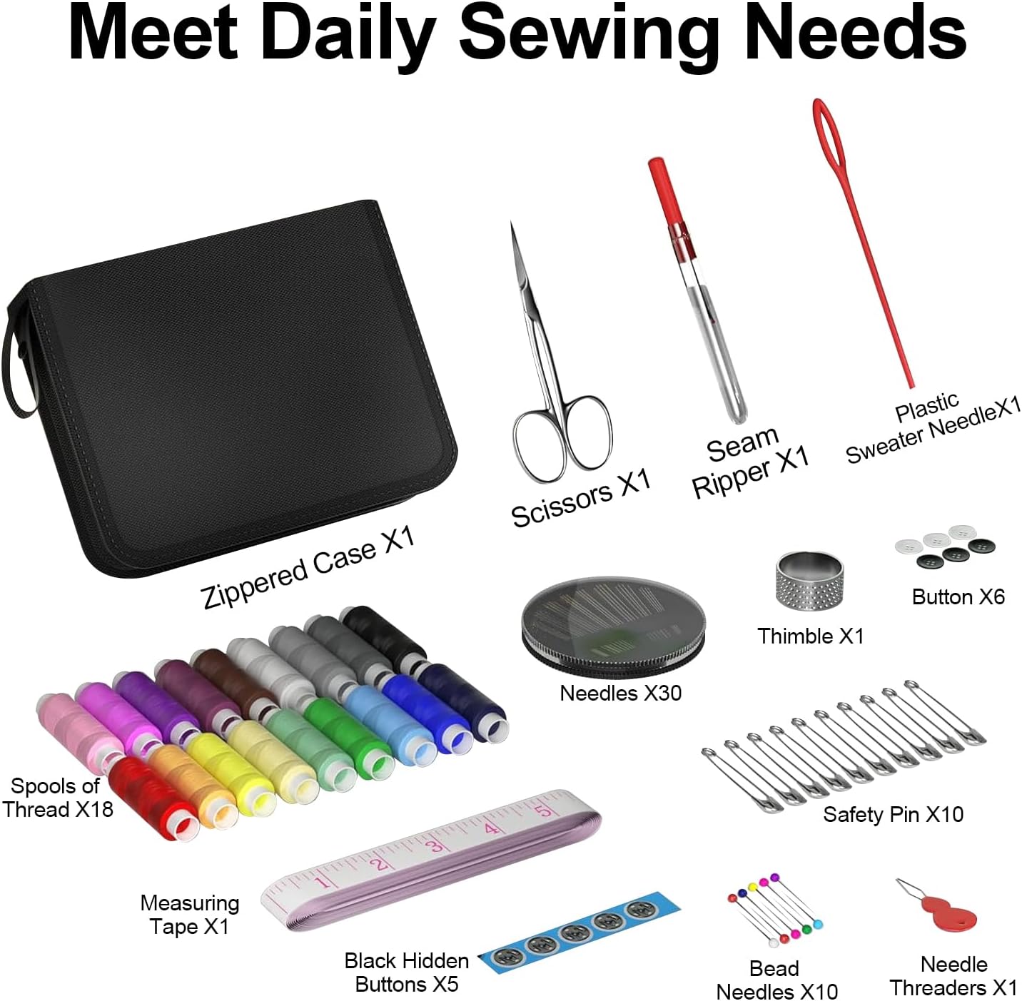 Travel Sewing Kit with 14 Thread Colors, Beige - Image 2