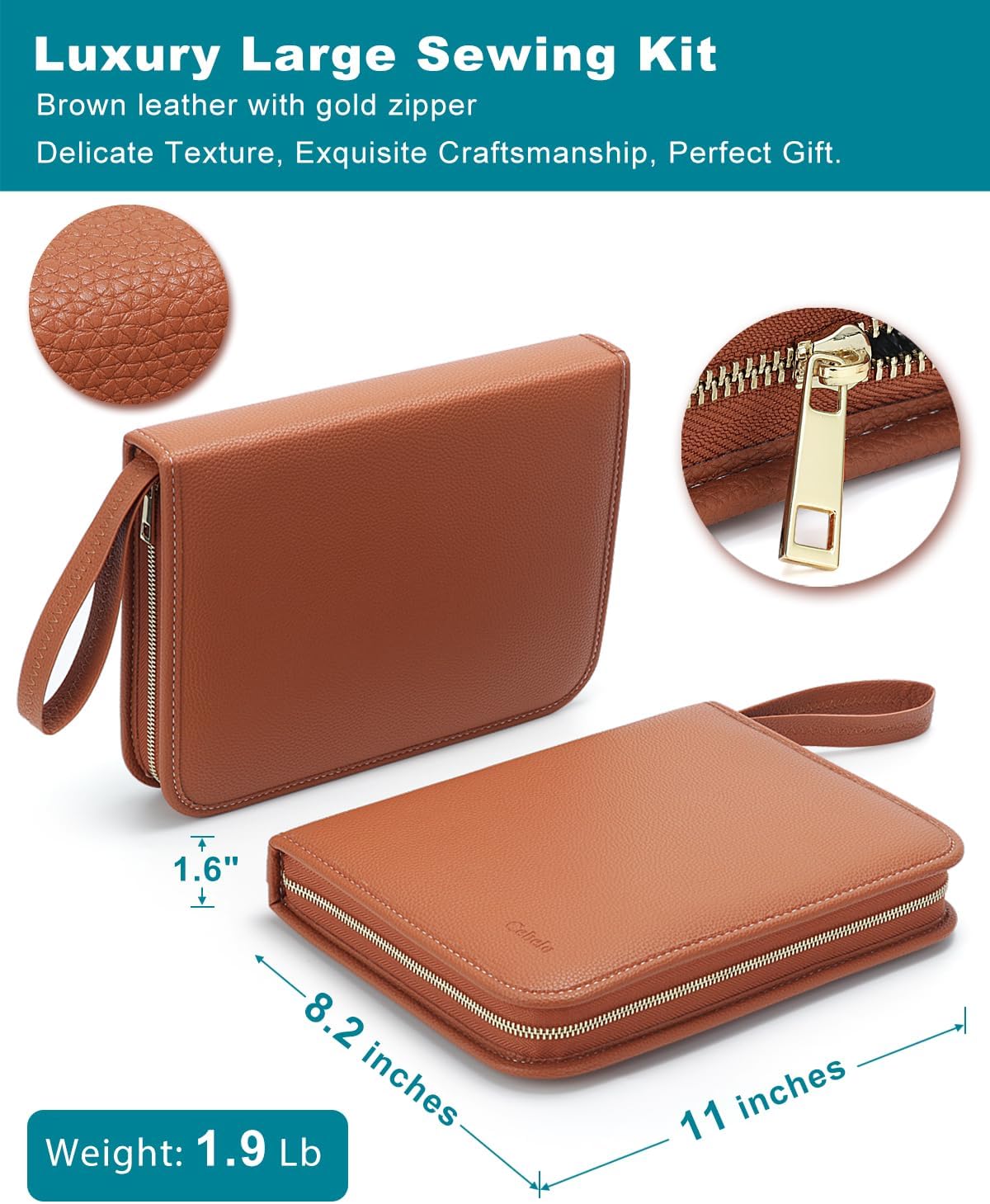 Hand Sewing Kit with Leather Case, 232 Pieces - Image 4