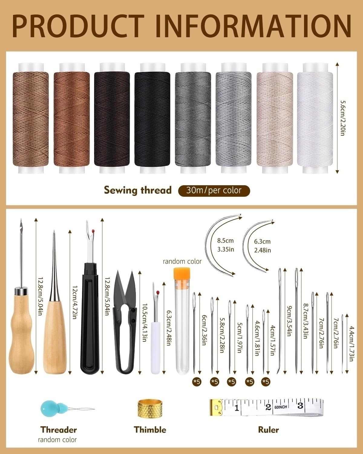 Upholstery Sewing Kit with Awls, 50 Pieces - Image 2