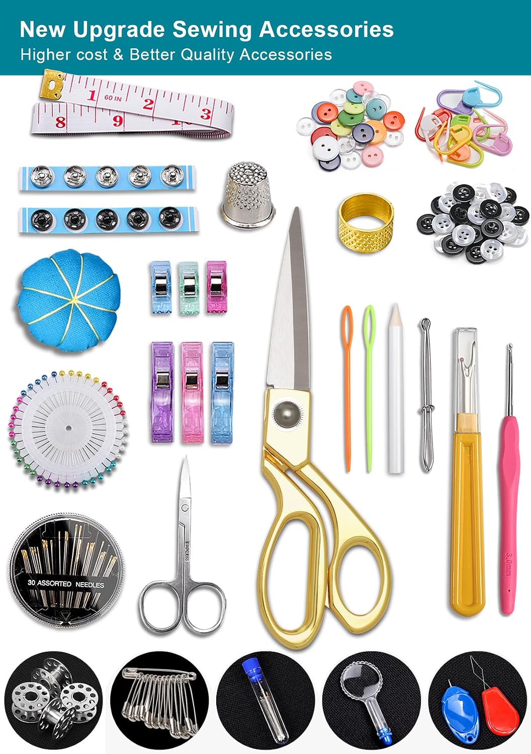 Hand Sewing Kit with Leather Case, 232 Pieces - Image 6