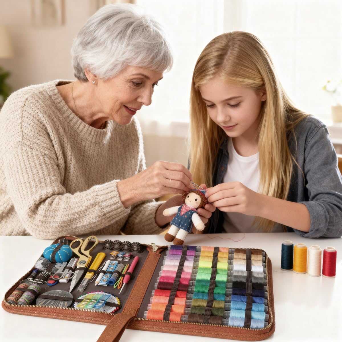 Hand Sewing Kit with Leather Case, 232 Pieces - Image 3