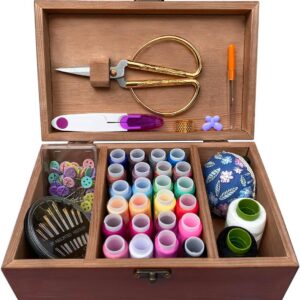 Wooden Sewing Kit with 24 Thread Colors