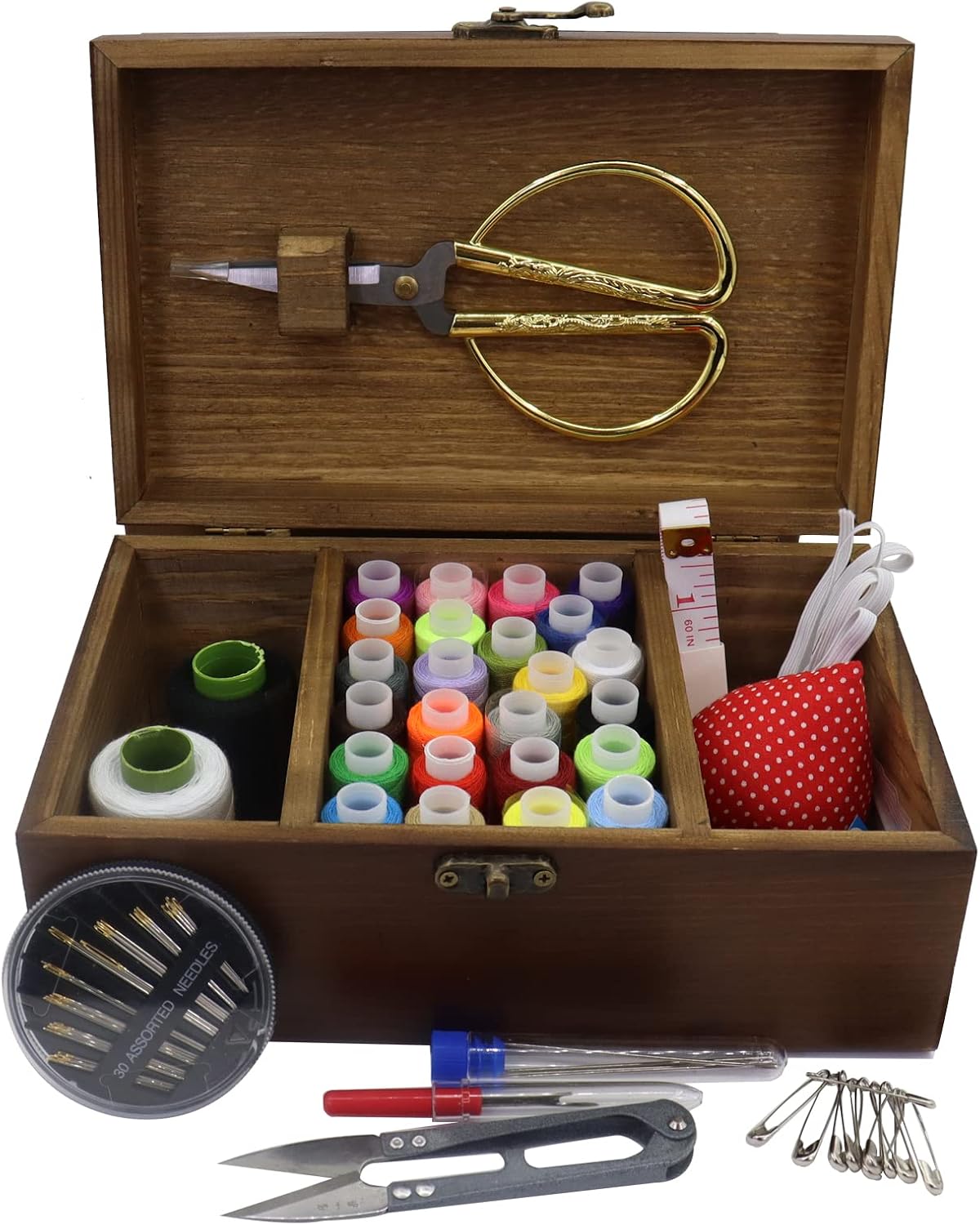 Wooden Sewing Kit Box with Retro Dandelion Print - Image 2