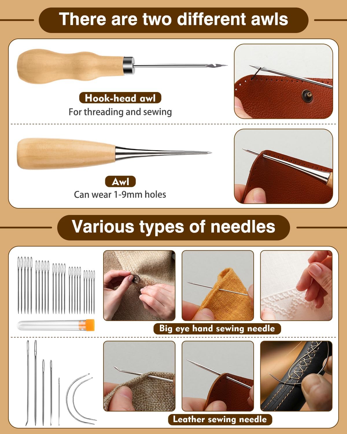 Upholstery Sewing Kit with Awls, 50 Pieces - Image 4
