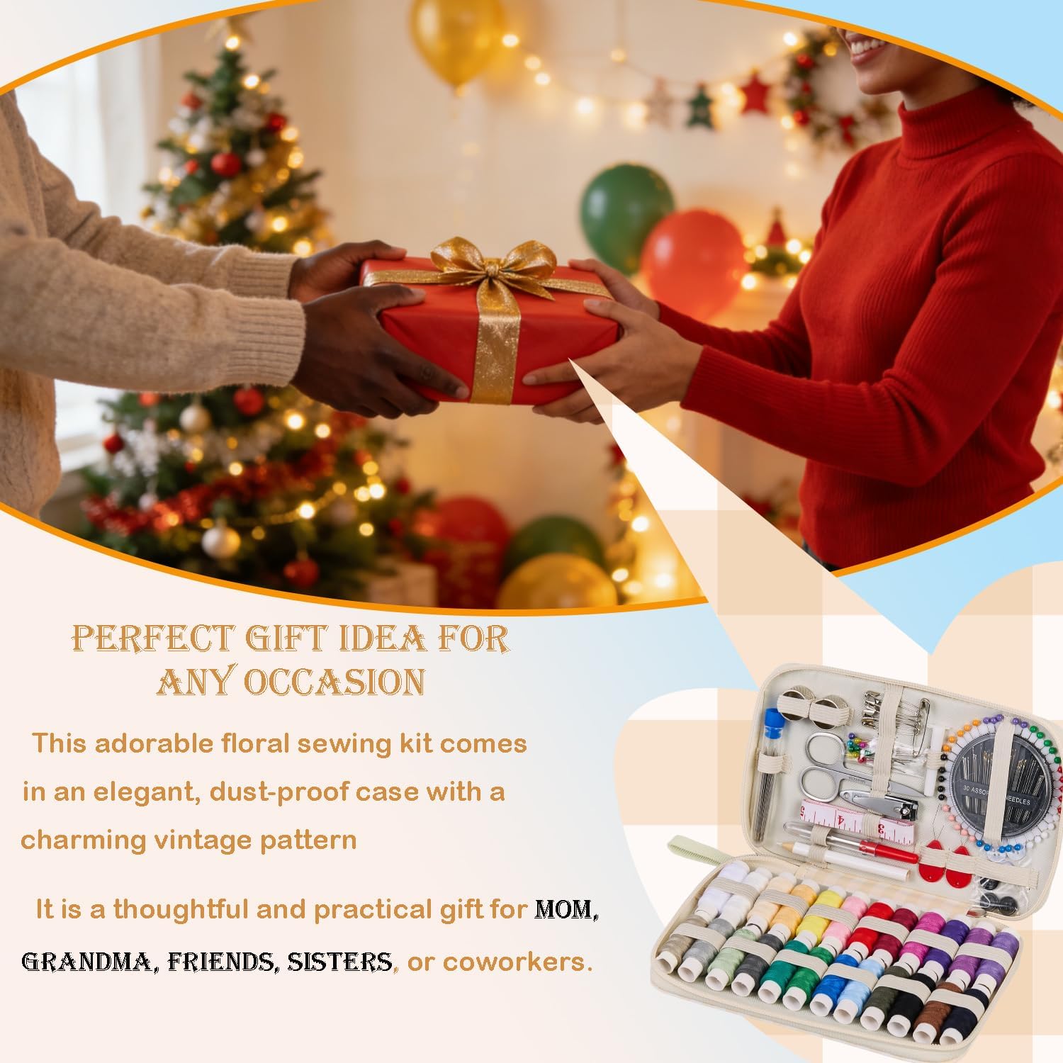 Checkered Sewing Kit with 24 Thread Colors, 130 Pieces - Image 5