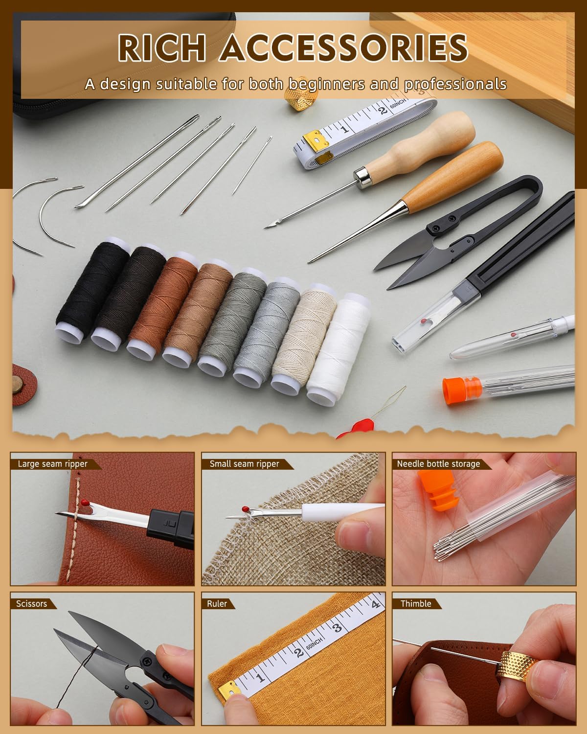 Upholstery Sewing Kit with Awls, 50 Pieces - Image 5