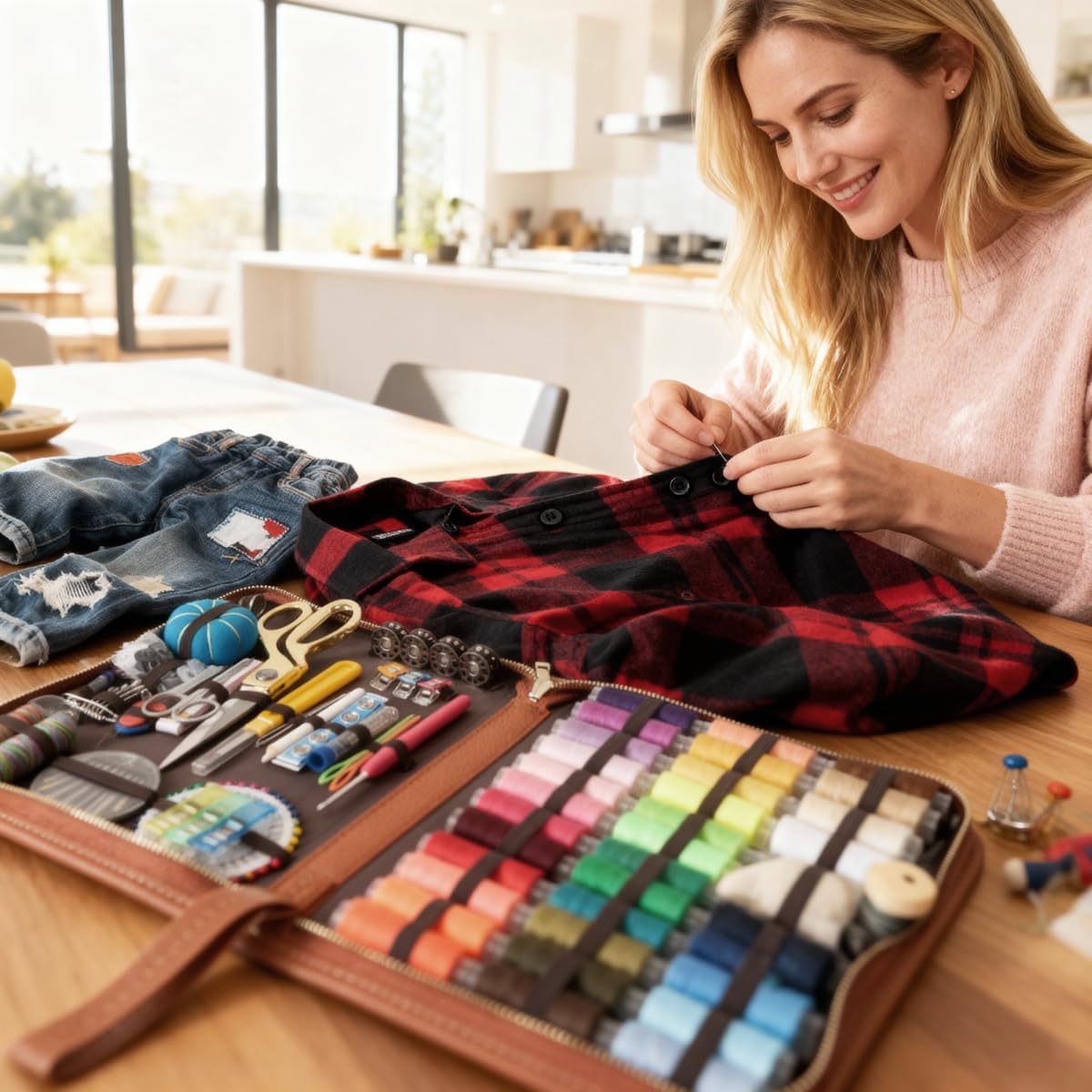 Hand Sewing Kit with Leather Case, 232 Pieces - Image 2