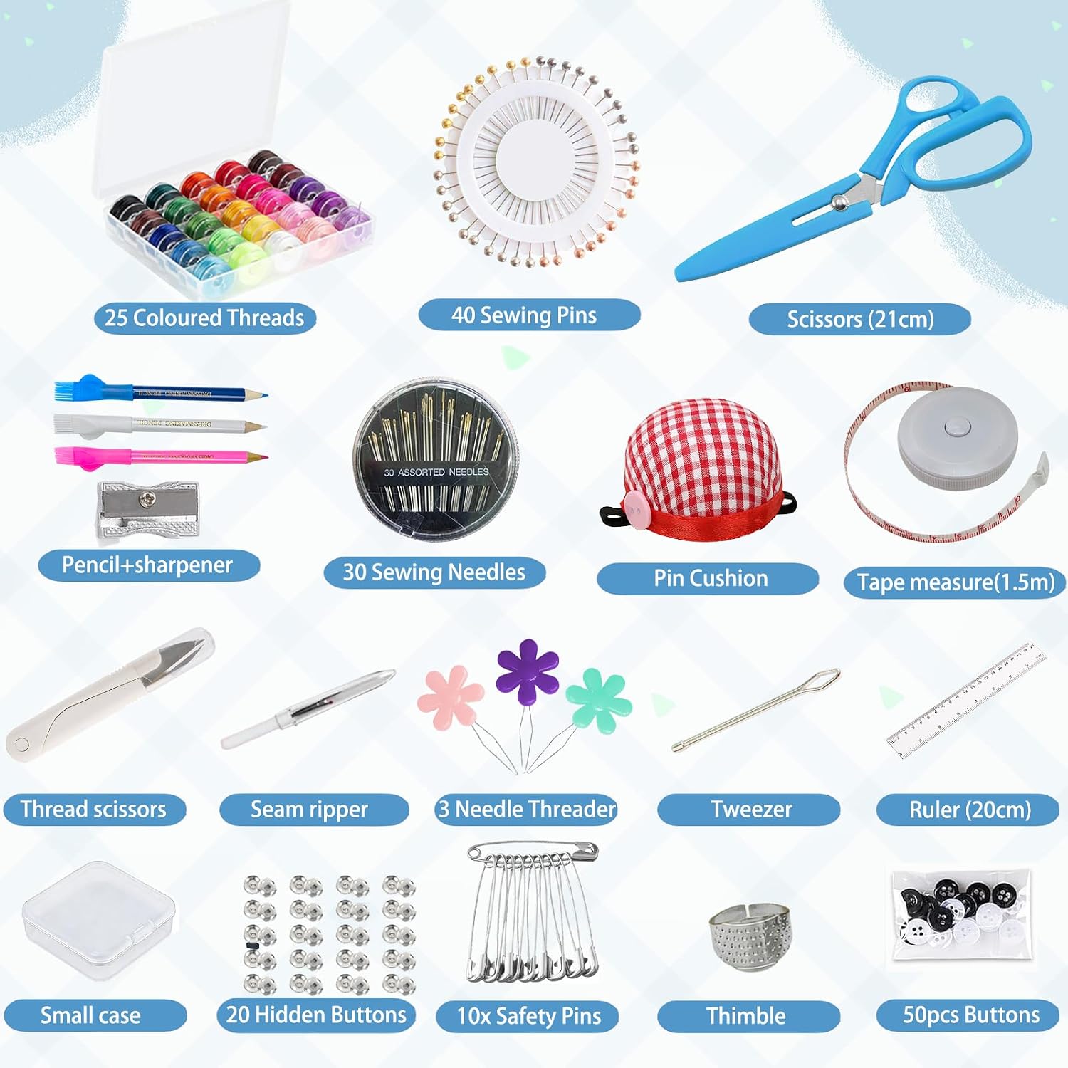 Sewing Kit with Divided Storage Bag, Off White - Image 2
