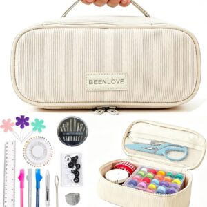 Sewing Kit with Divided Storage Bag, Off White