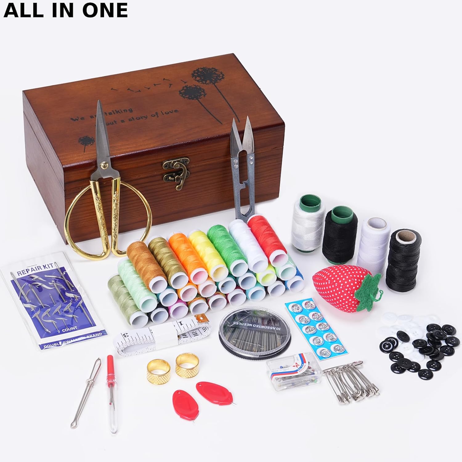 Wooden Sewing Box Kit with Upholstery Needles - Image 2