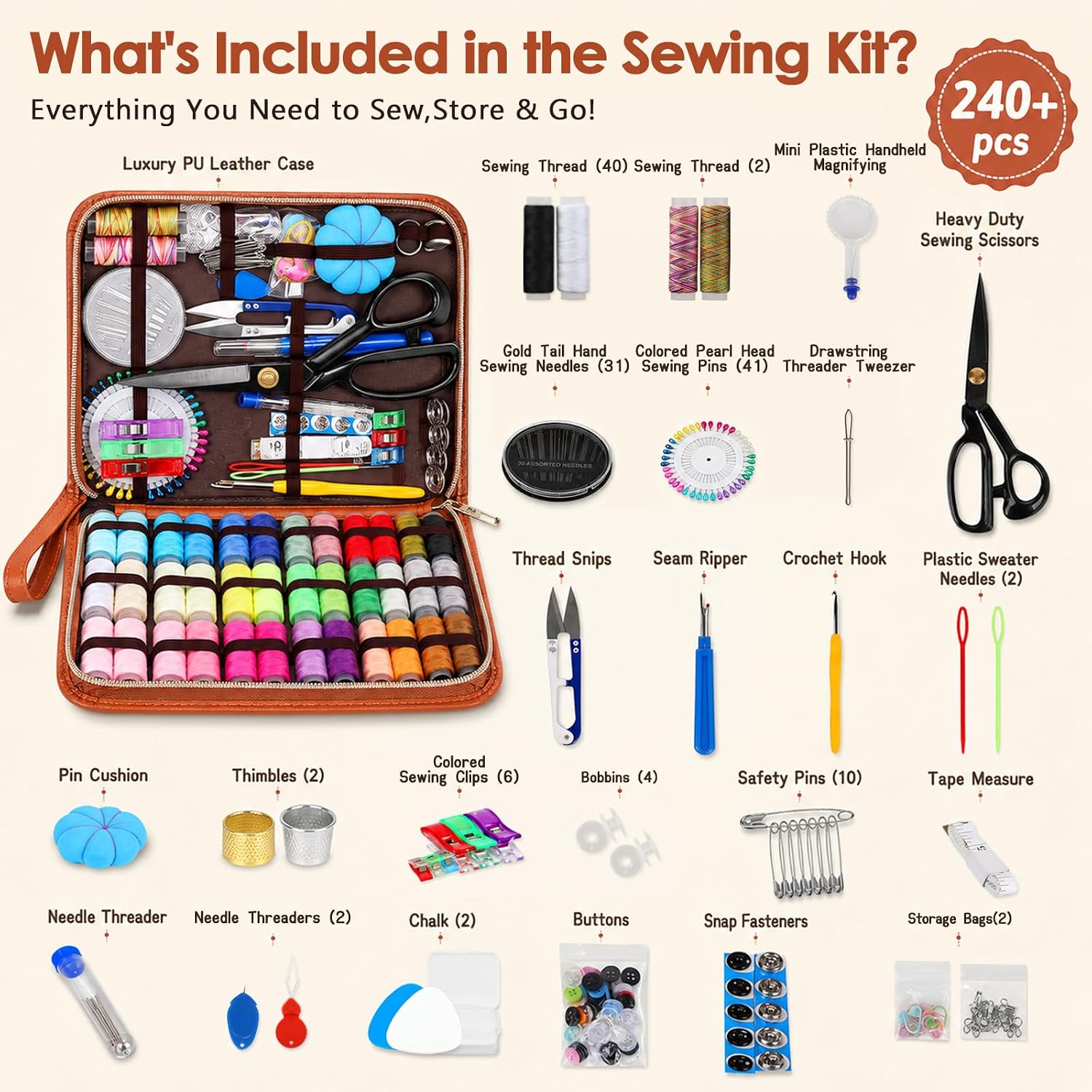 Hand Sewing Kit with Tailor Scissors, 241 Pieces - Image 4