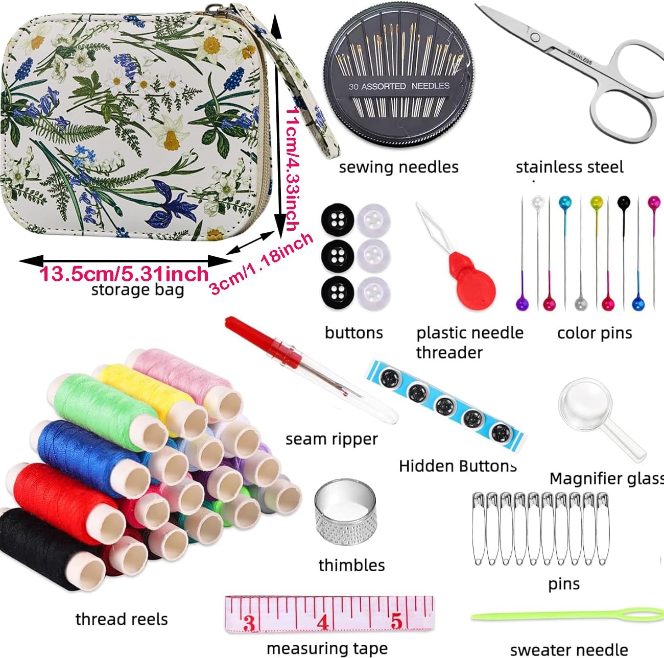 Bluebell Sewing Kit with Zipper Case, 87 Pieces - Image 3
