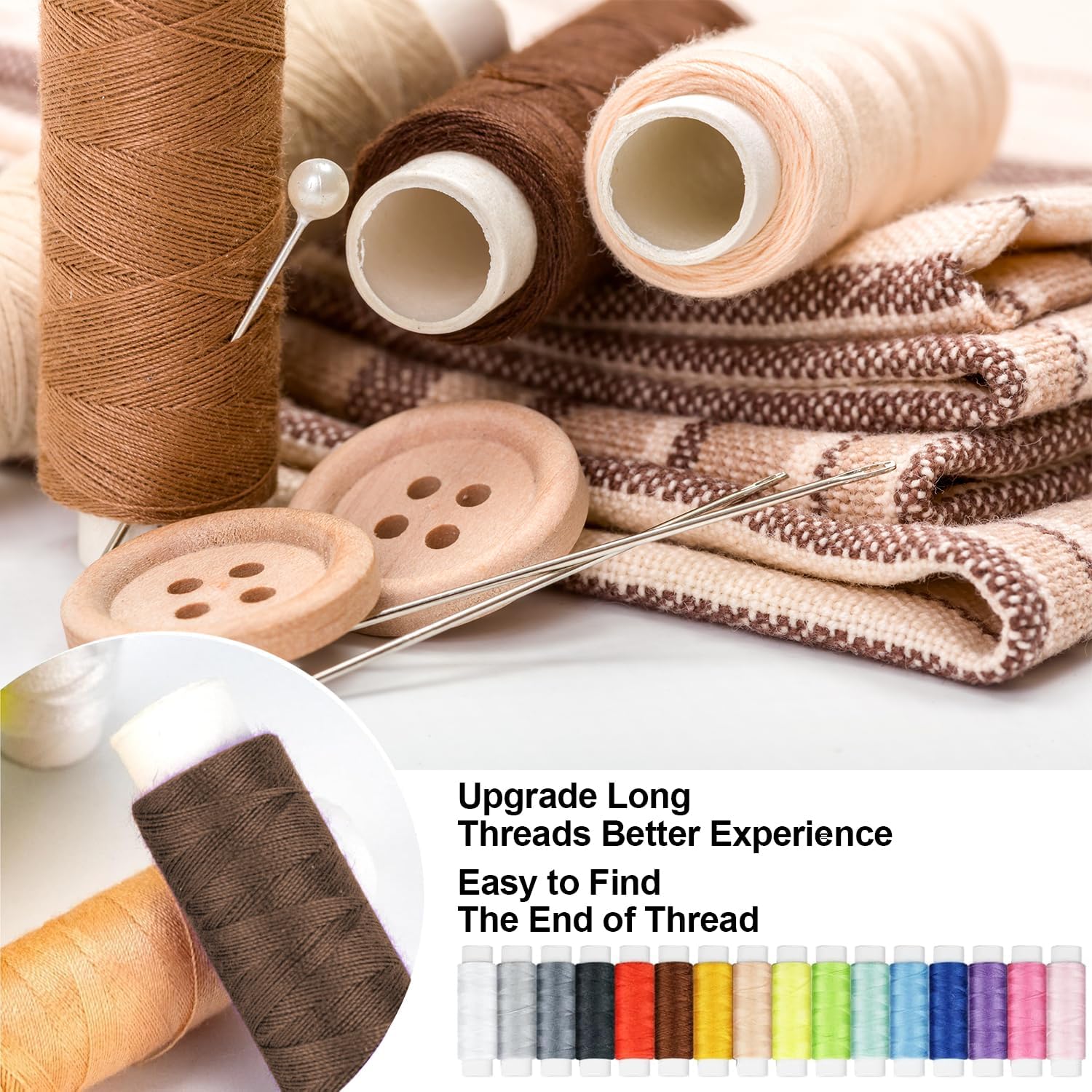 Travel Sewing Kit with 14 Thread Colors, Beige - Image 4