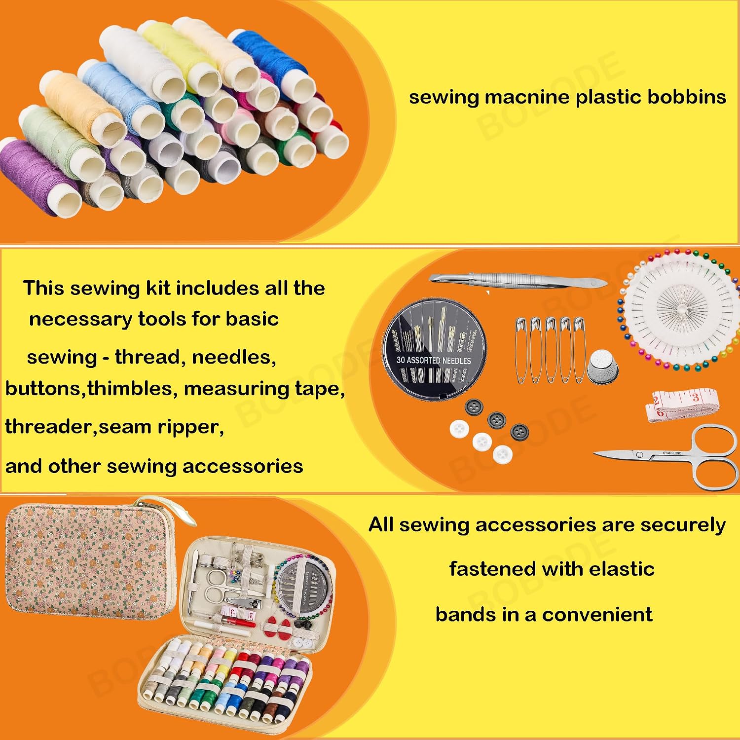 Floral Sewing Kit with Zipper Case, 130 Pieces - Image 6