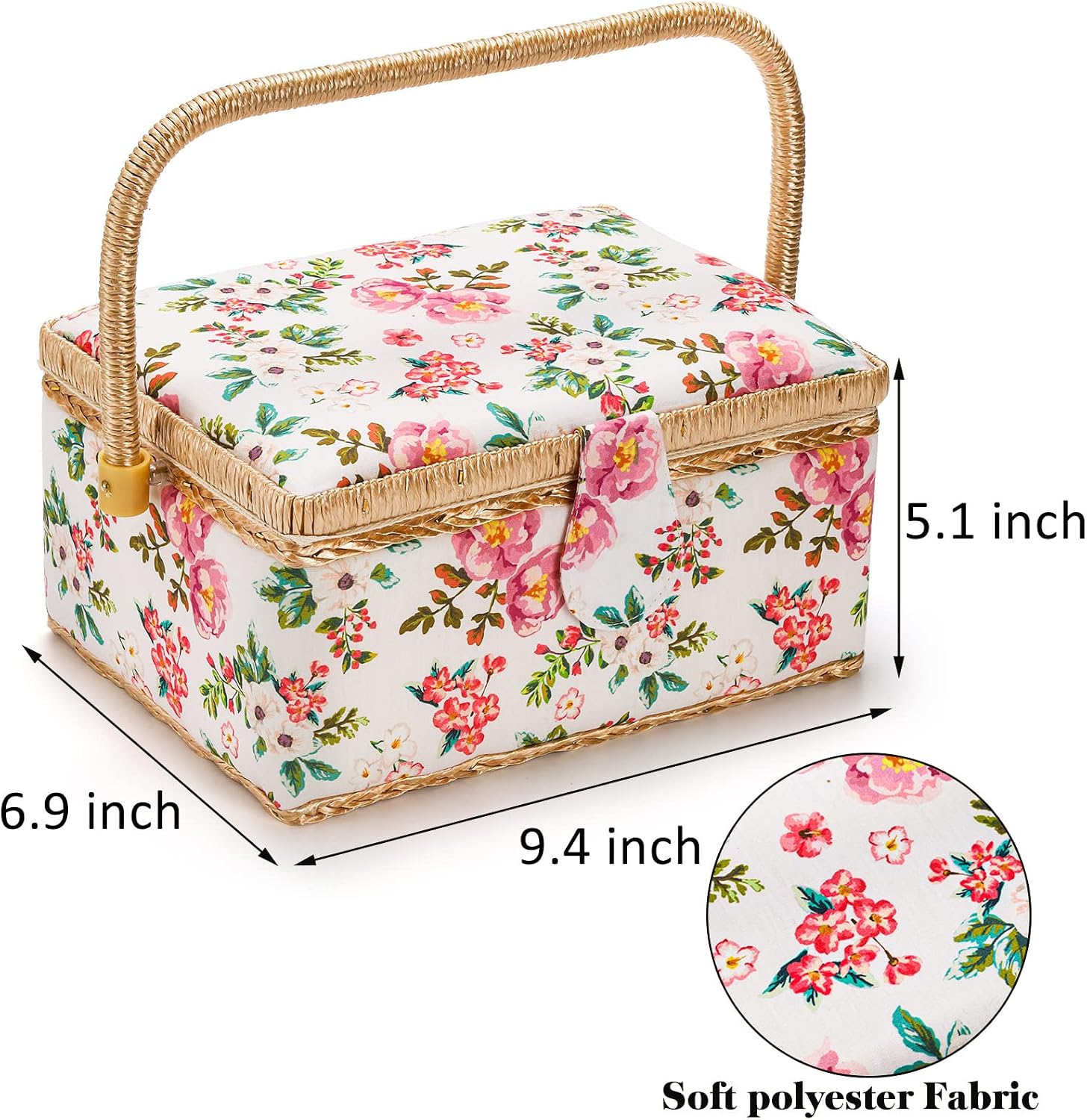 Floral Sewing Basket Kit with Removable Tray - Image 2
