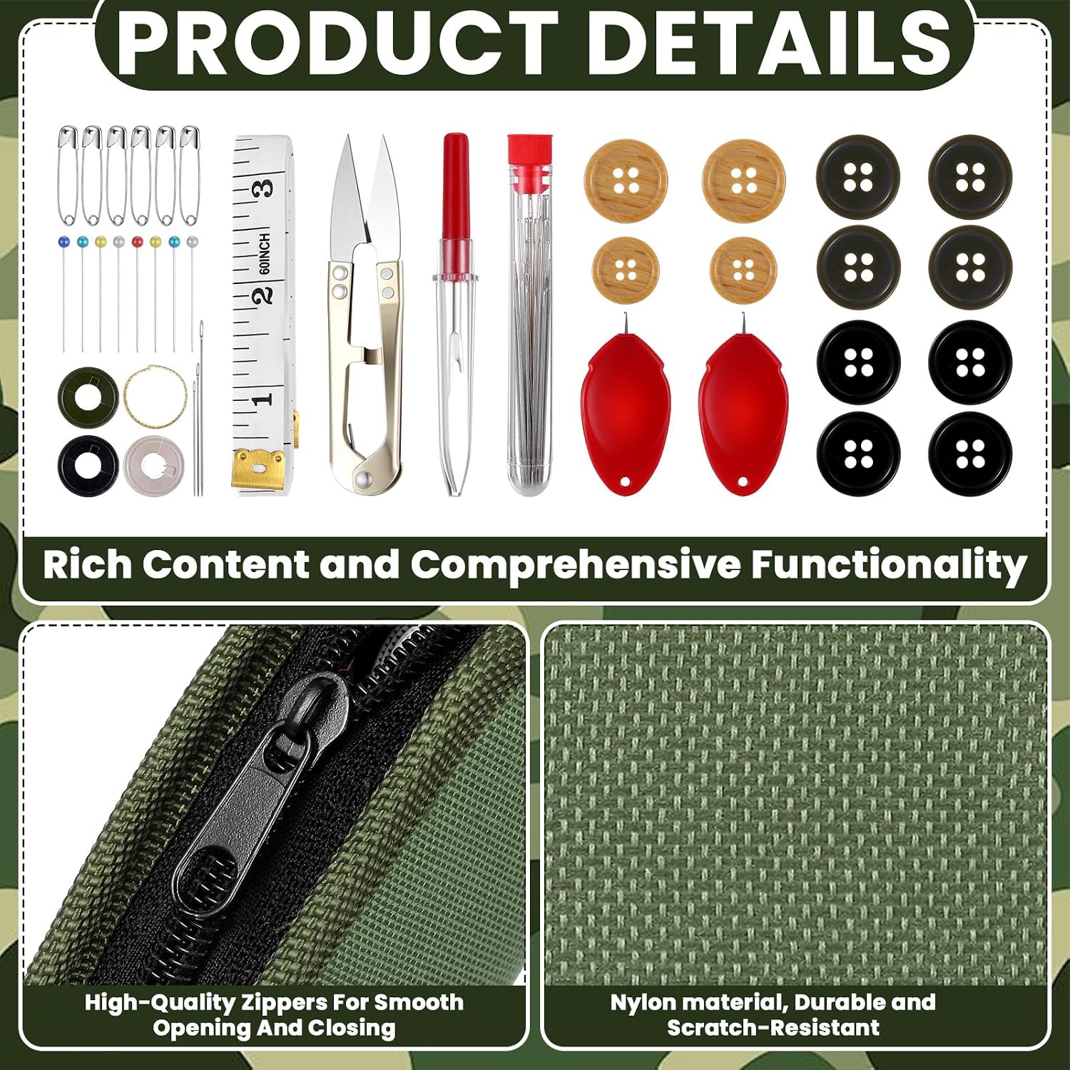 Field Sewing Repair Kit in Army Green Case - Image 4