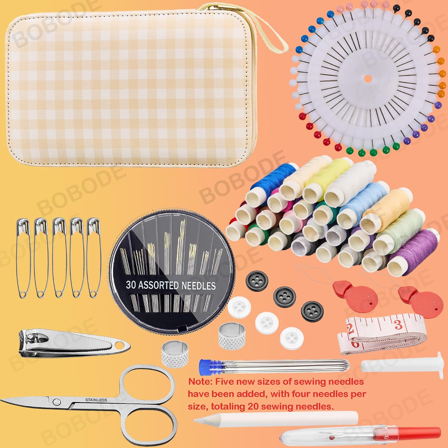 Checkered Sewing Kit with 24 Thread Colors, 130 Pieces - Image 4