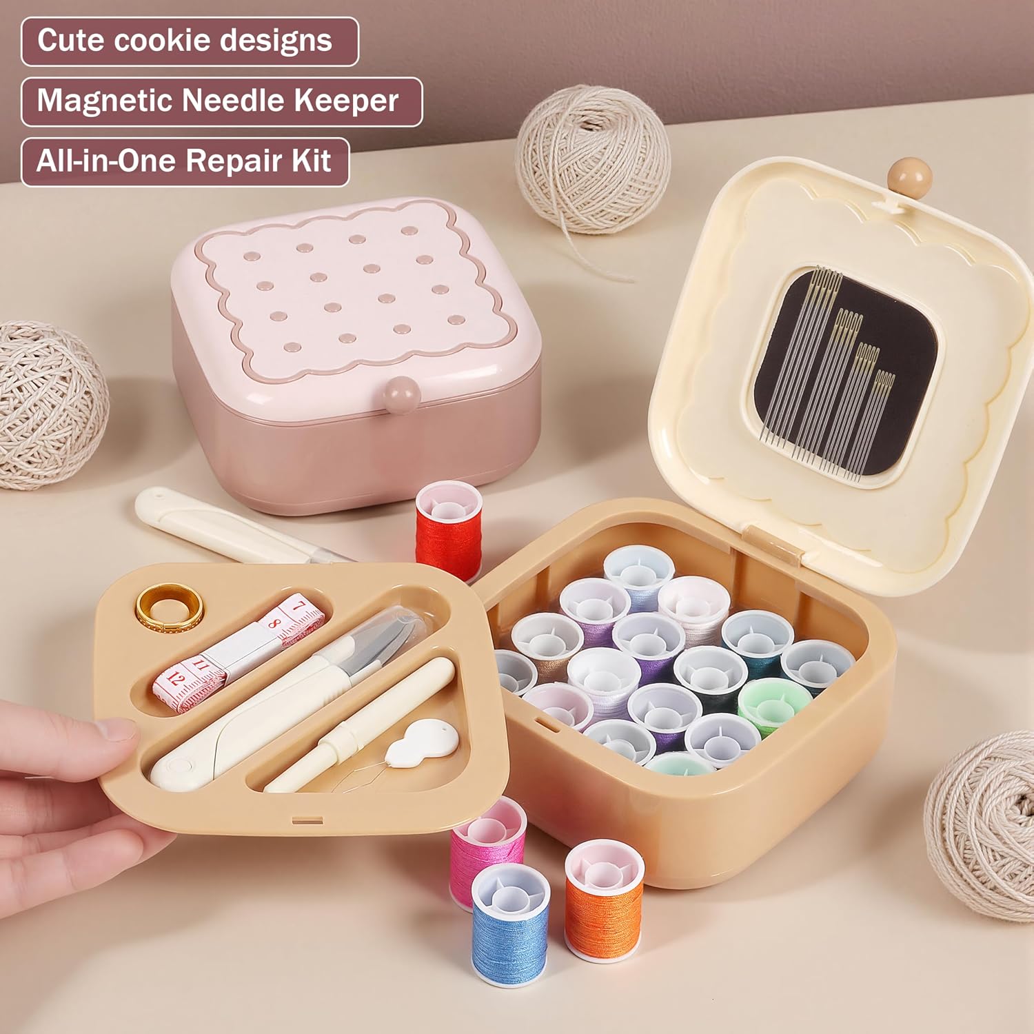 Two-Layer Cookie Sewing Kit with Magnetic Needle Holder - Image 2
