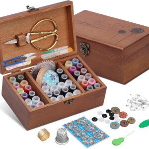 Wooden Sewing Kit with 24 Thread Colors