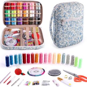 Blue Floral Sewing Kit with Scissors, 230 Pieces