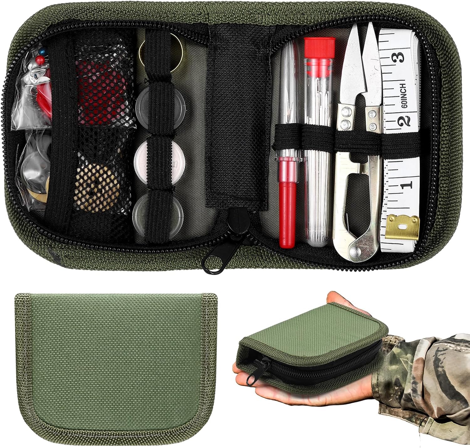 Field Sewing Repair Kit in Army Green Case