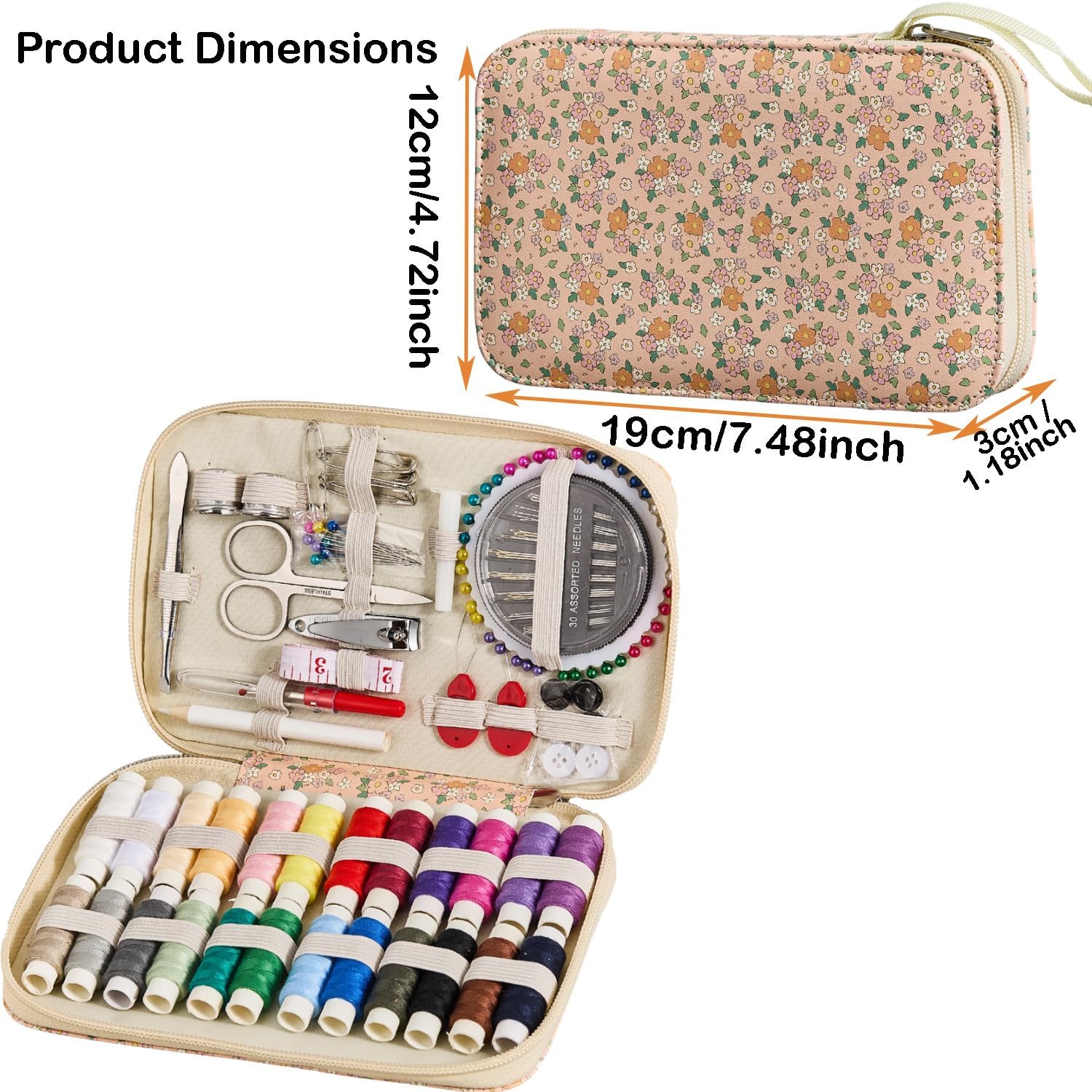 Floral Sewing Kit with Zipper Case, 130 Pieces - Image 4