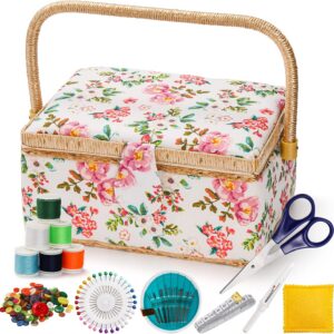 Floral Sewing Basket Kit with Removable Tray