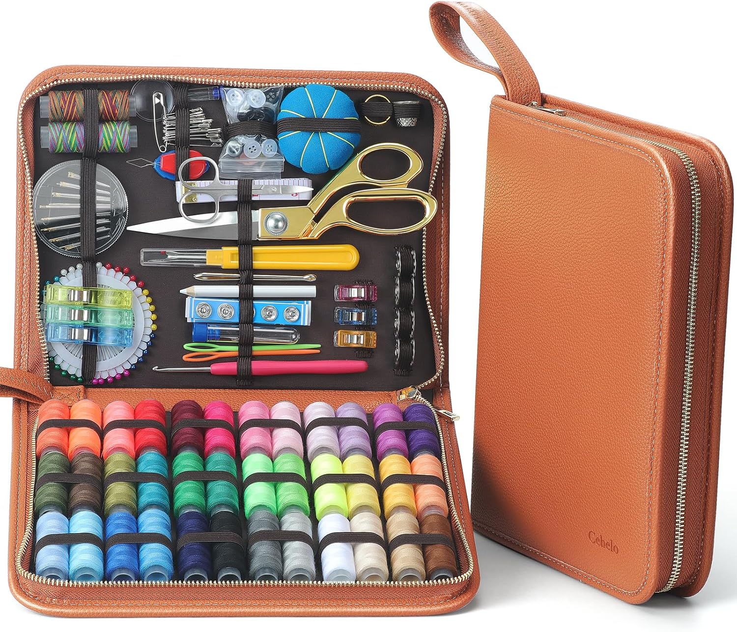 Hand Sewing Kit with Leather Case, 232 Pieces