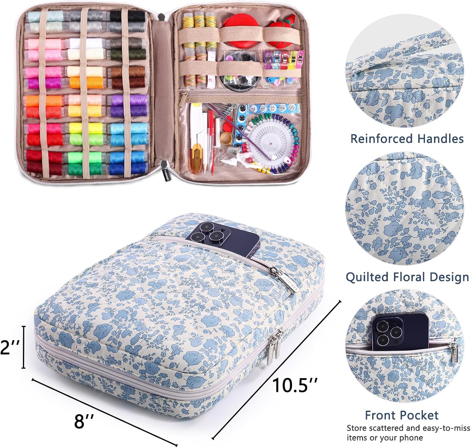 Blue Floral Sewing Kit with Scissors, 230 Pieces - Image 5