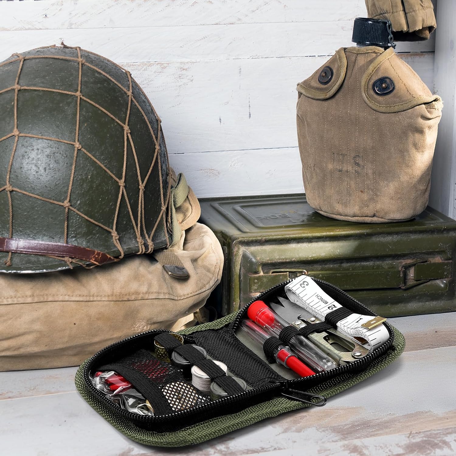 Field Sewing Repair Kit in Army Green Case - Image 6