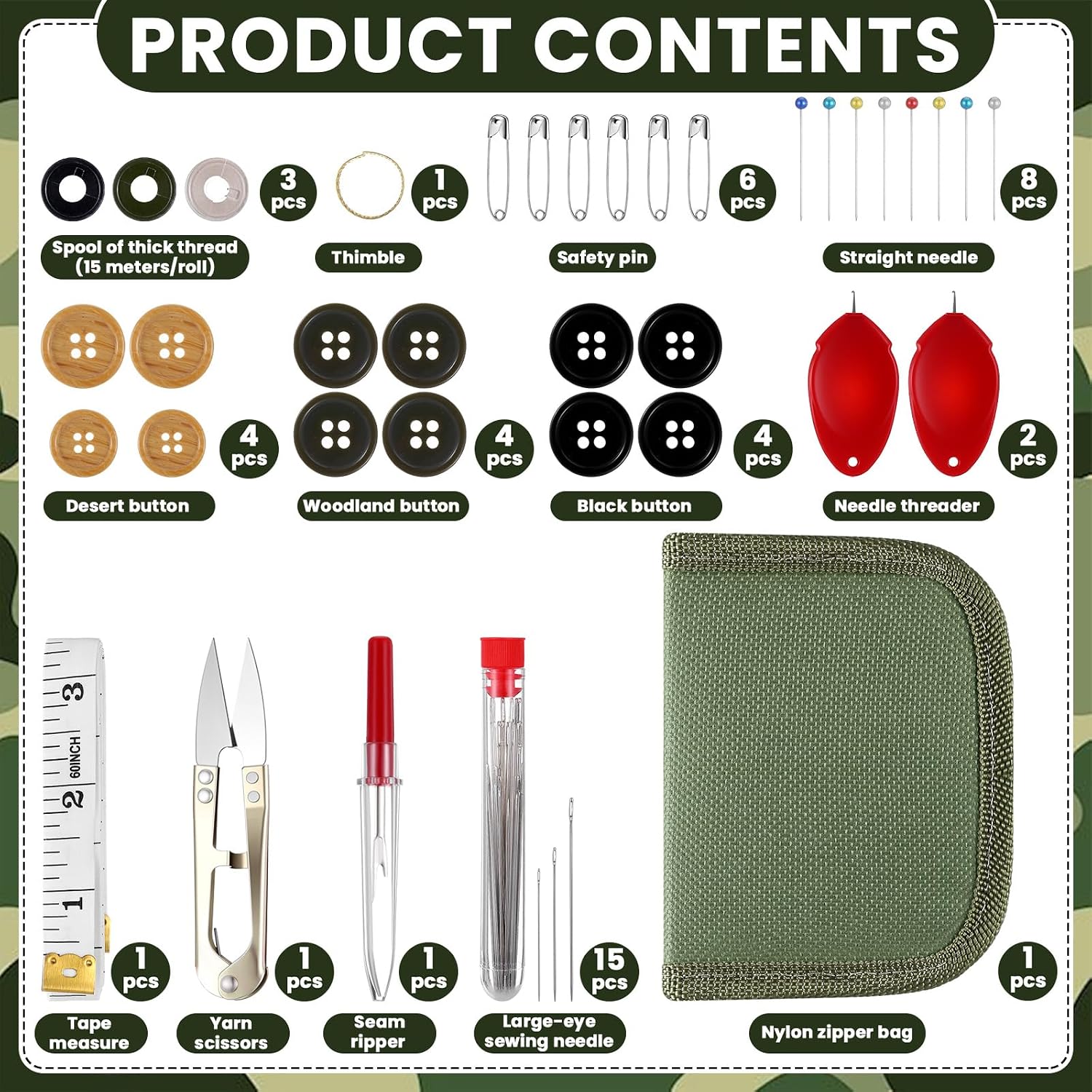 Field Sewing Repair Kit in Army Green Case - Image 3