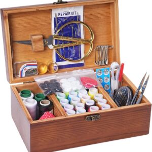Wooden Sewing Box Kit with Upholstery Needles