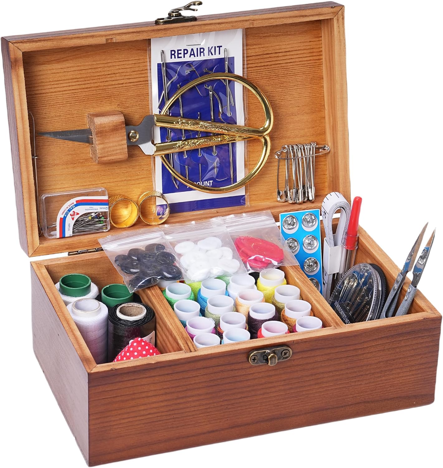 Wooden Sewing Box Kit with Upholstery Needles