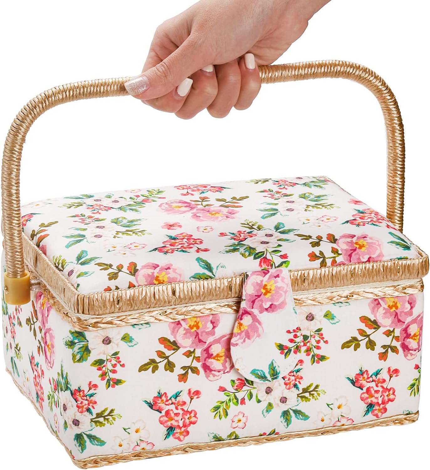Floral Sewing Basket Kit with Removable Tray - Image 3