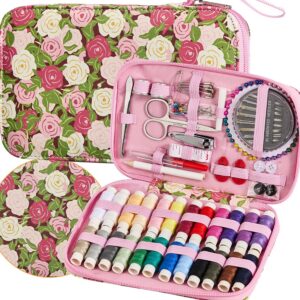 Rose Floral Sewing Kit with Zipper Case, 130 Pieces