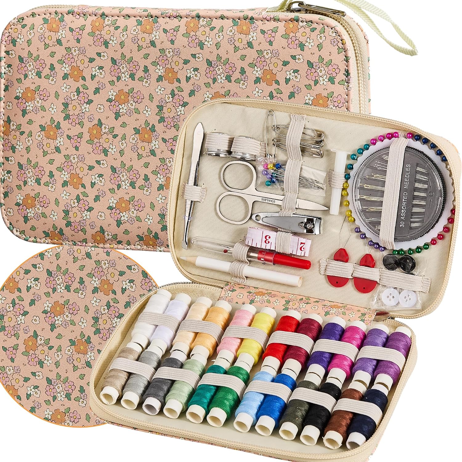 Floral Sewing Kit with Zipper Case, 130 Pieces