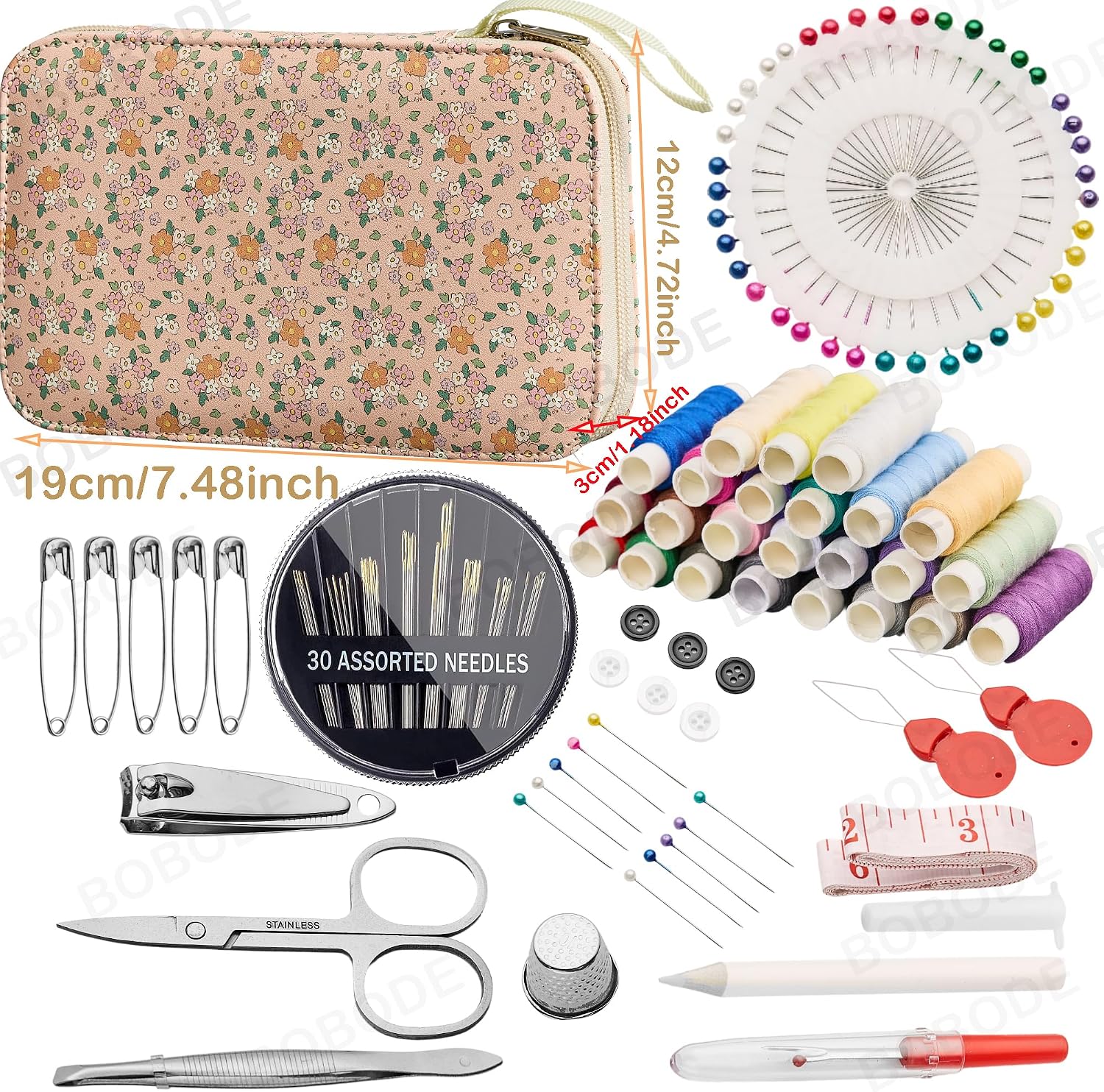 Floral Sewing Kit with Zipper Case, 130 Pieces - Image 2