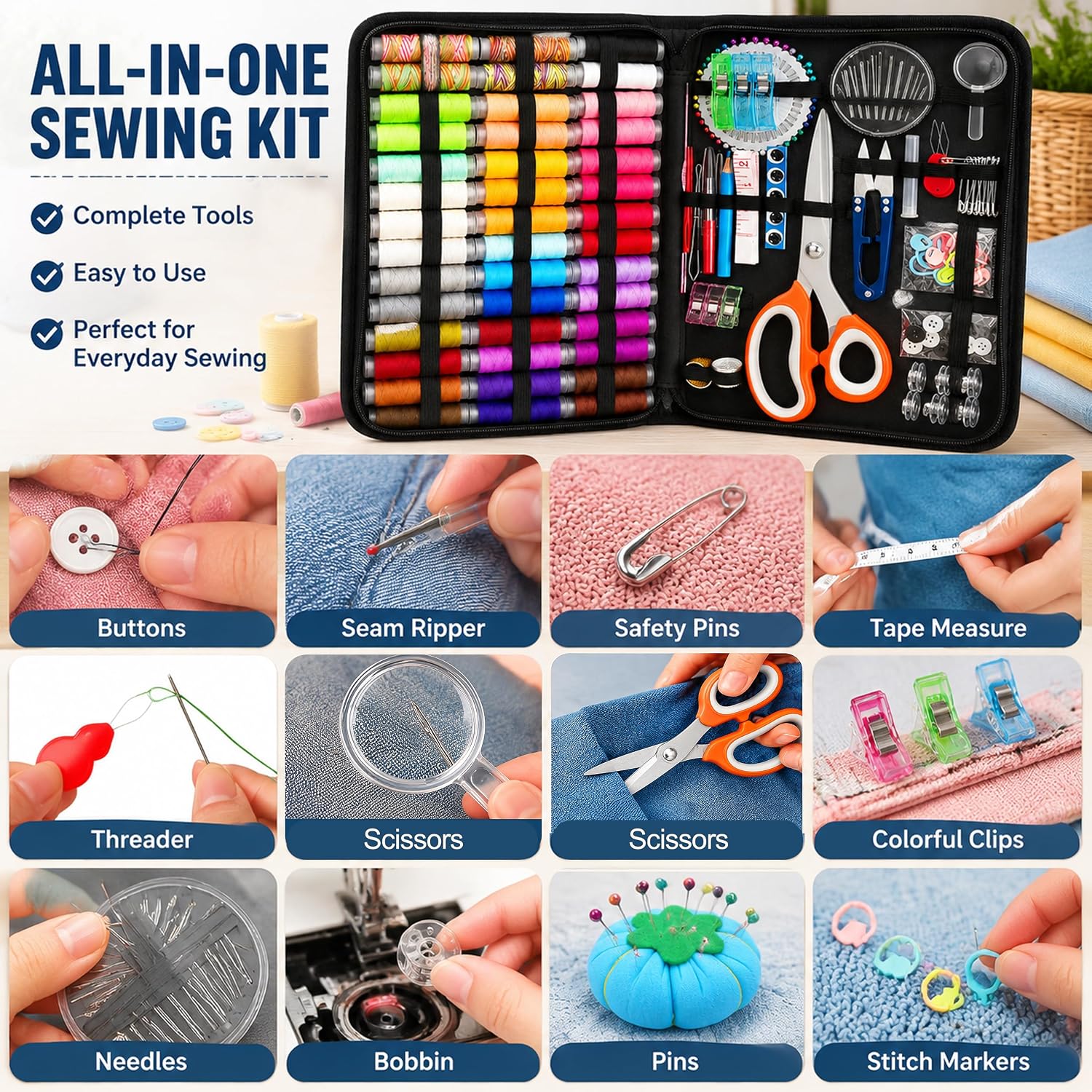 Portable Sewing Repair Kit, 228 Pieces - Image 7