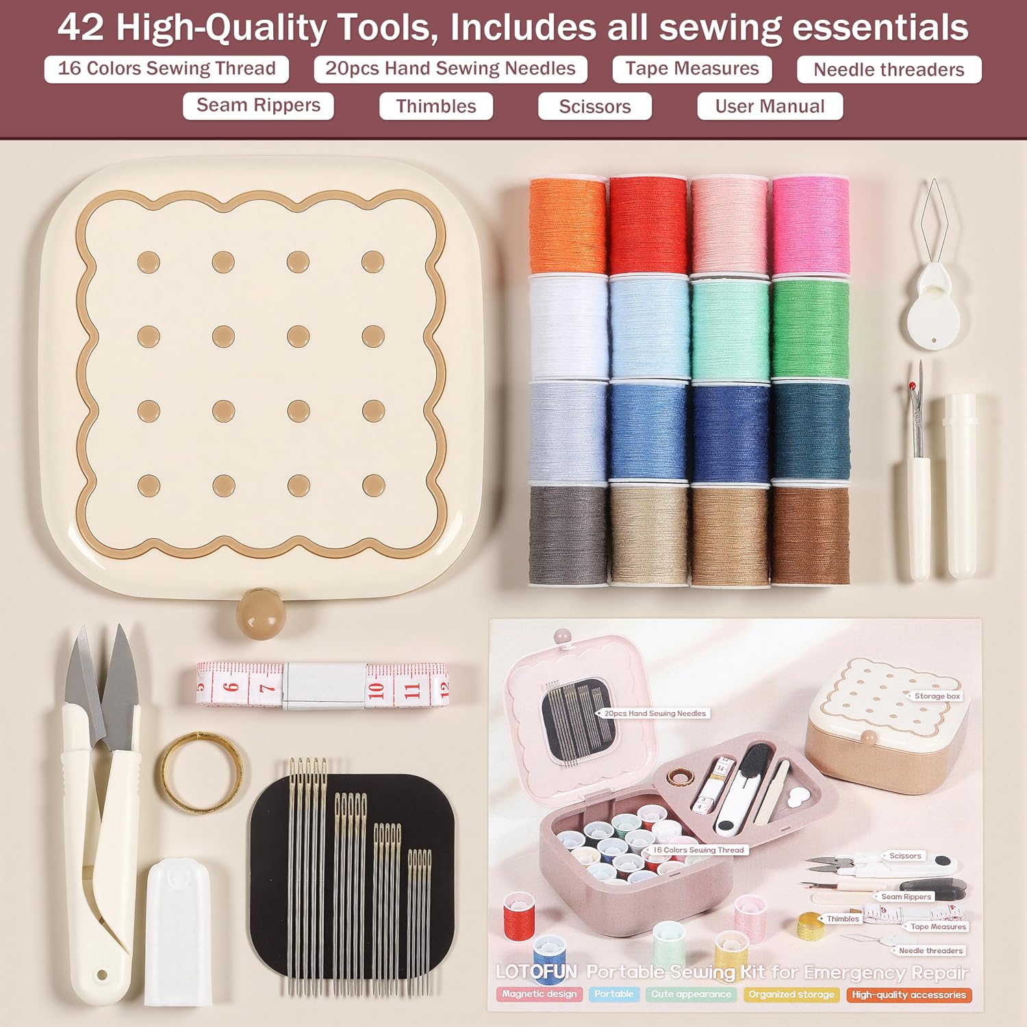 Two-Layer Cookie Sewing Kit with Magnetic Needle Holder - Image 4