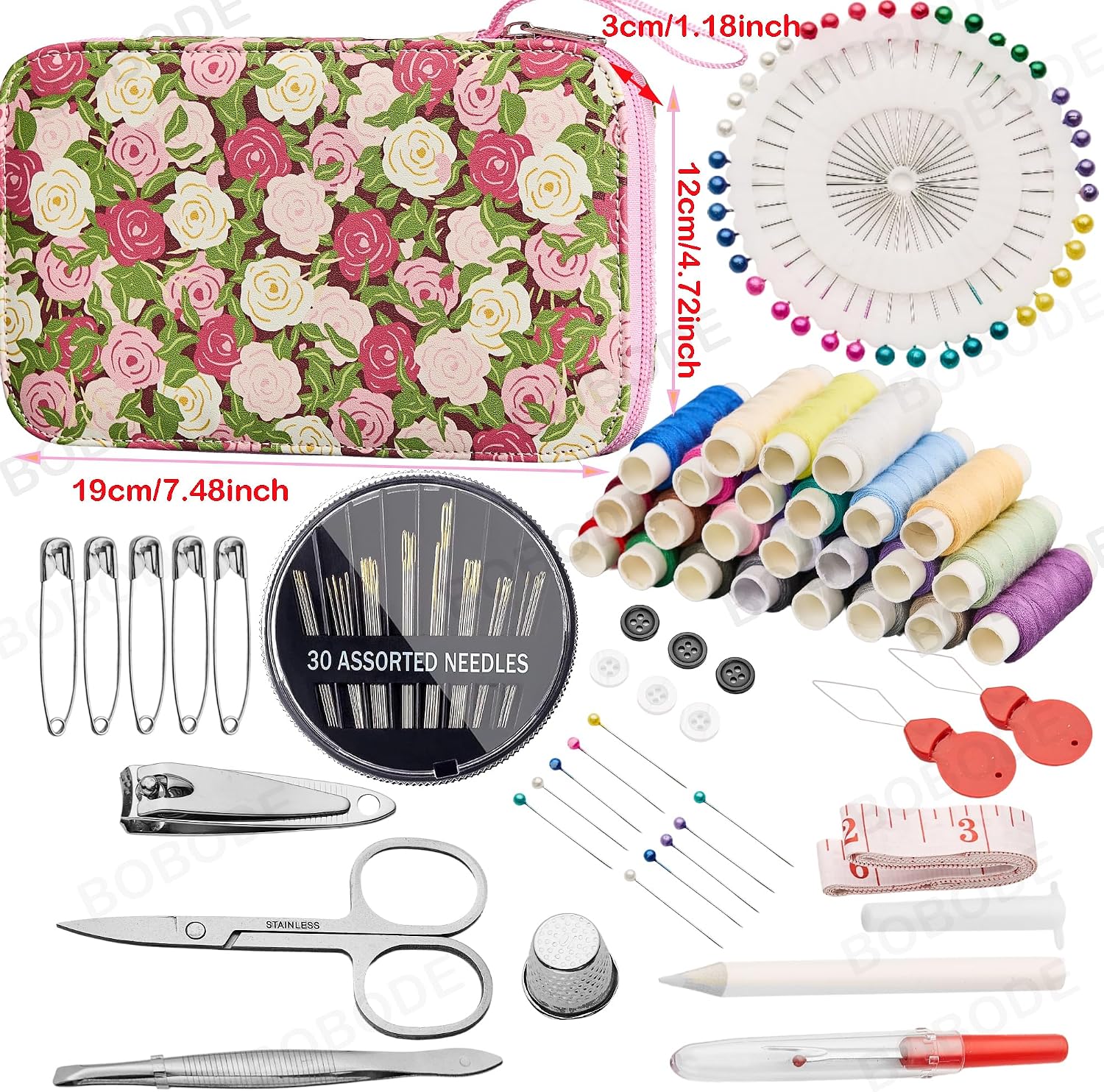 Rose Floral Sewing Kit with Zipper Case, 130 Pieces - Image 2